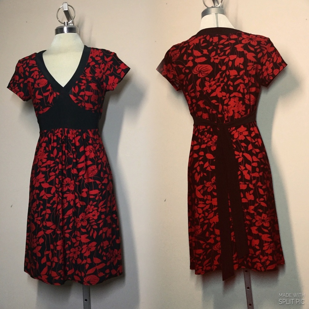 Jessica, ELEGANT red & black, summer dress,size petite 4p.